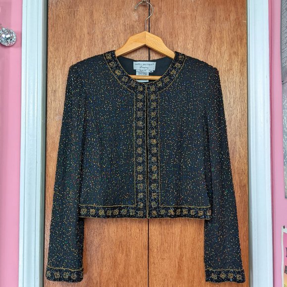 Vintage 90s Black & Multi Color Heavily Beaded Evening Jacket - Picture 6 of 10